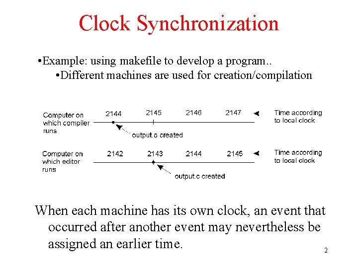 Clock Synchronization • Example: using makefile to develop a program. . • Different machines