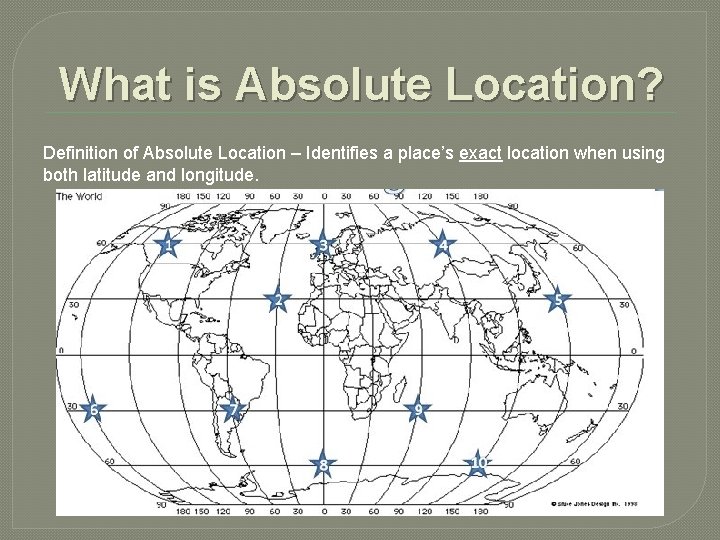 What is Absolute Location? Definition of Absolute Location – Identifies a place’s exact location