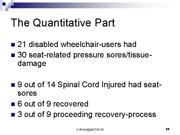 The Quantitative Part 21 disabled wheelchair-users had n 30 seat-related pressure sores/tissuedamage n 9