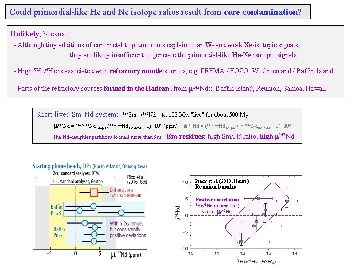 Could primordial-like He and Ne isotope ratios result from core contamination? Unlikely, because: -
