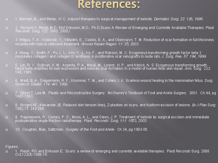 References: � 1. Berman, B. , and Bieley, H. C. Adjunct therapies to surgical