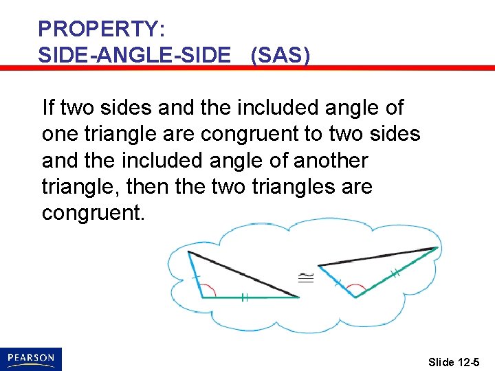 PROPERTY: SIDE-ANGLE-SIDE (SAS) If two sides and the included angle of one triangle are
