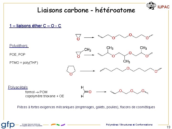 Liaisons carbone - hétéroatome IUPAC 1 – liaisons éther C – O - C Liaisons carbone - hétéroatome IUPAC 1 – liaisons éther C – O - C