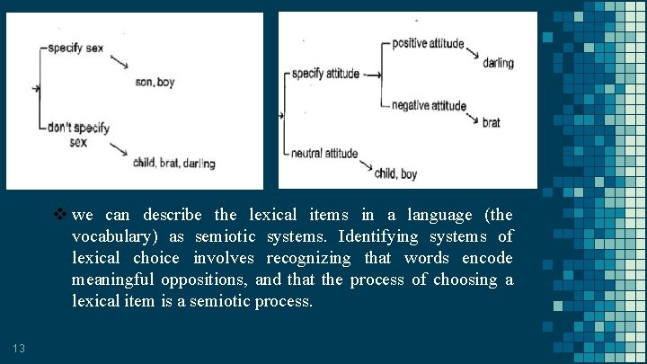 v we can describe the lexical items in a language (the vocabulary) as semiotic