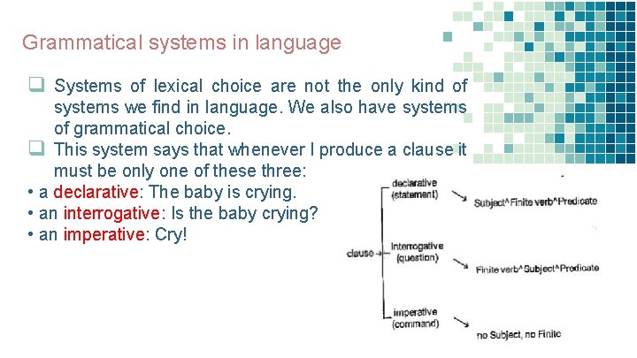 Grammatical systems in language q Systems of lexical choice are not the only kind