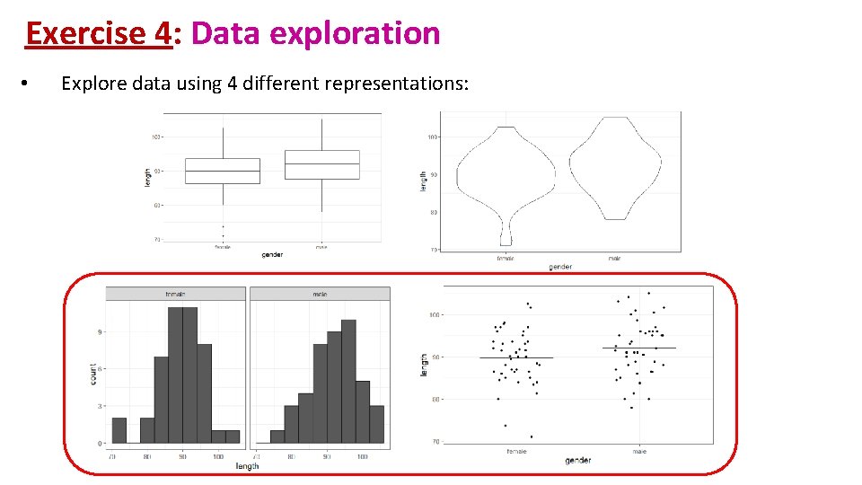 Exercise 4: Data exploration • Explore data using 4 different representations: 