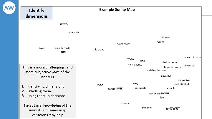 Identify dimensions This is a more challenging , and more subjective part, of the
