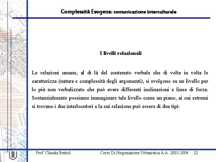 Complessità Esogena: comunicazione interculturale I livelli relazionali Le relazioni umane, al di là del