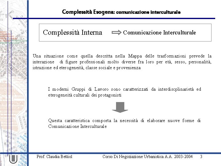 Complessità Esogena: comunicazione interculturale Complessità Interna Comunicazione Interculturale Una situazione come quella descritta nella