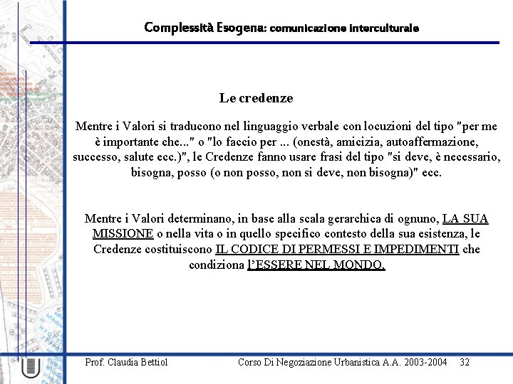 Complessità Esogena: comunicazione interculturale Le credenze Mentre i Valori si traducono nel linguaggio verbale