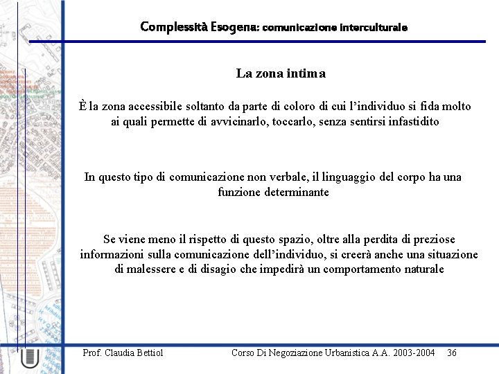 Complessità Esogena: comunicazione interculturale La zona intima È la zona accessibile soltanto da parte