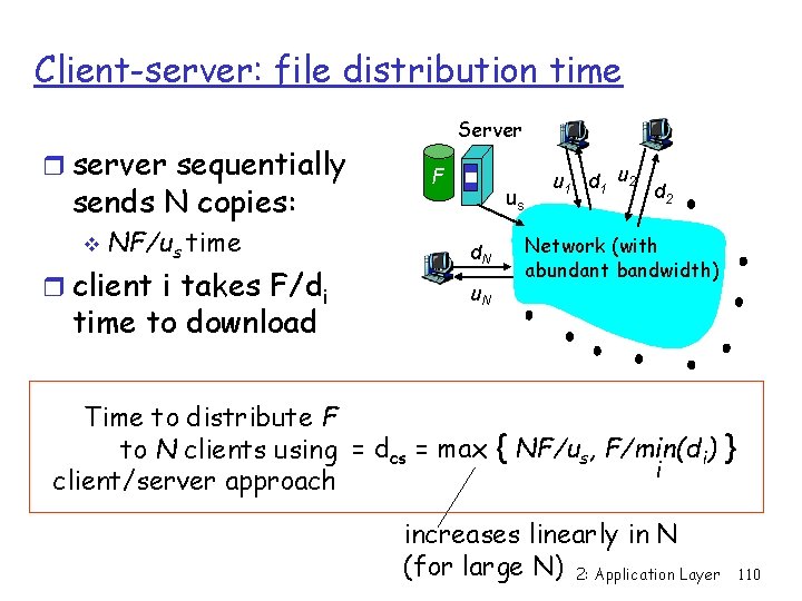 Client-server: file distribution time r server sequentially sends N copies: v NF/us time r