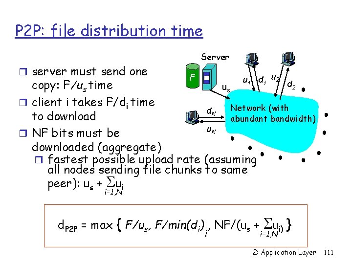 P 2 P: file distribution time r server must send one Server F u