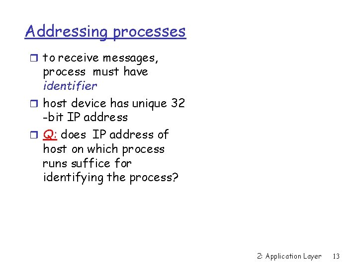 Addressing processes r to receive messages, process must have identifier r host device has