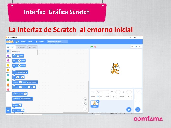 Interfaz Gráfica Scratch La interfaz de Scratch al entorno inicial Interfaz Gráfica Scratch La interfaz de Scratch al entorno inicial
