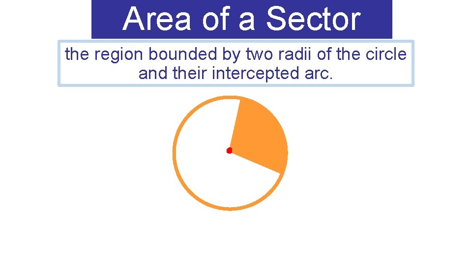 Area of a Sector the region bounded by two radii of the circle and