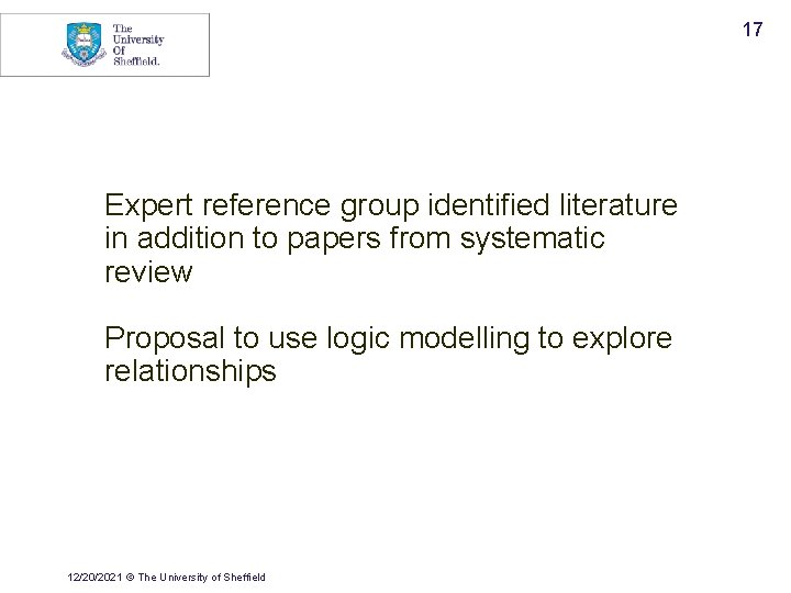 17 Expert reference group identified literature in addition to papers from systematic review Proposal