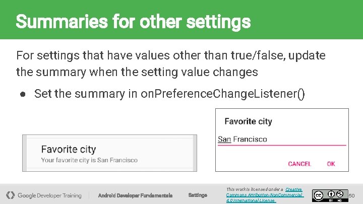 Summaries for other settings For settings that have values other than true/false, update the