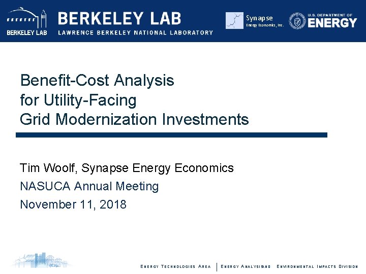 Synapse Energy Economics, Inc. Benefit-Cost Analysis for Utility-Facing Grid Modernization Investments Tim Woolf, Synapse