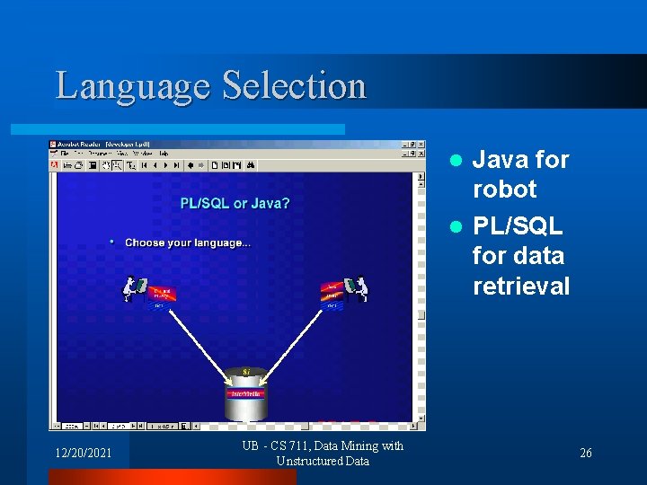 Language Selection Java for robot l PL/SQL for data retrieval l 12/20/2021 UB -