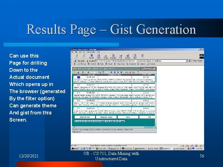 Results Page – Gist Generation Can use this Page for drilling Down to the