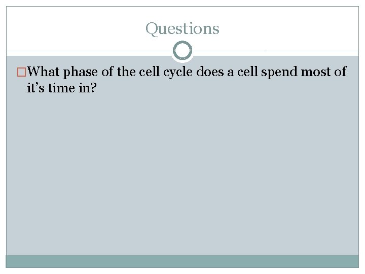 Questions �What phase of the cell cycle does a cell spend most of it’s