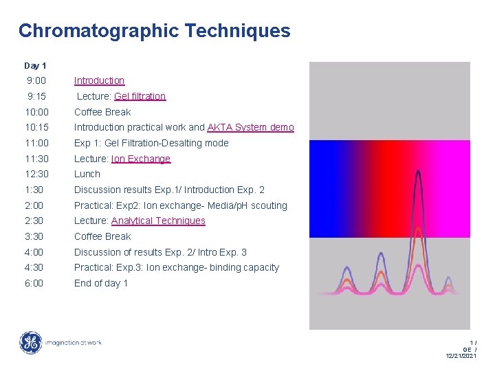 Chromatographic Techniques Day 1 9: 00 Introduction 9: 15 Lecture: Gel filtration 10: 00