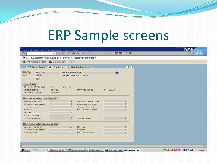 ERP Sample screens ERP Sample screens