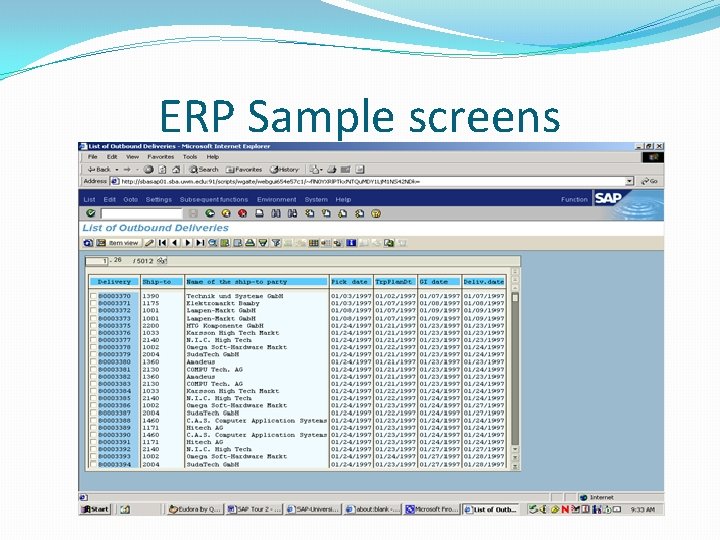 ERP Sample screens ERP Sample screens