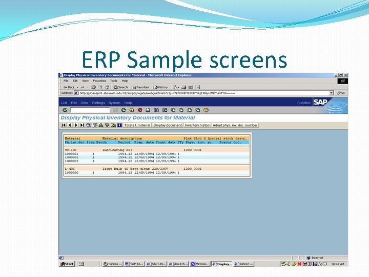 ERP Sample screens ERP Sample screens