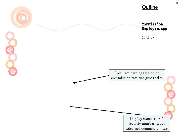 Outline Commission Employee. cpp (3 of 3) Calculate earnings based on commission rate and