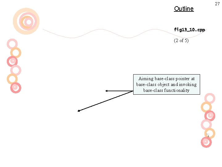 Outline fig 13_10. cpp (2 of 5) Aiming base-class pointer at base-class object and