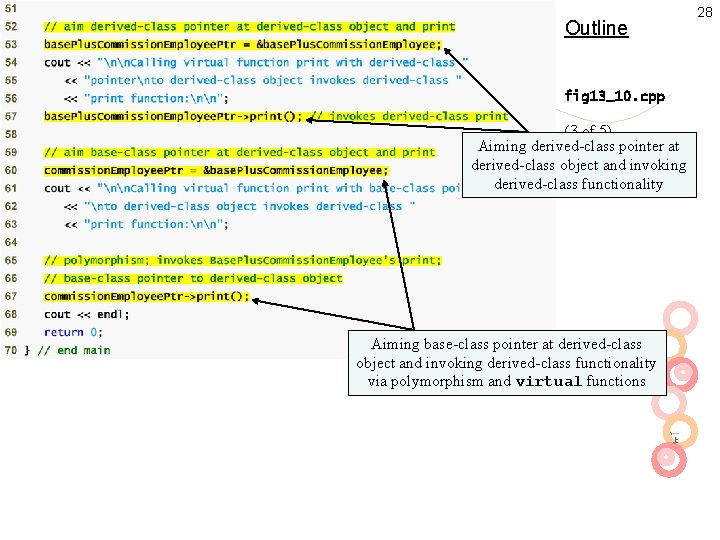 Outline fig 13_10. cpp (3 of 5) Aiming derived-class pointer at derived-class object and