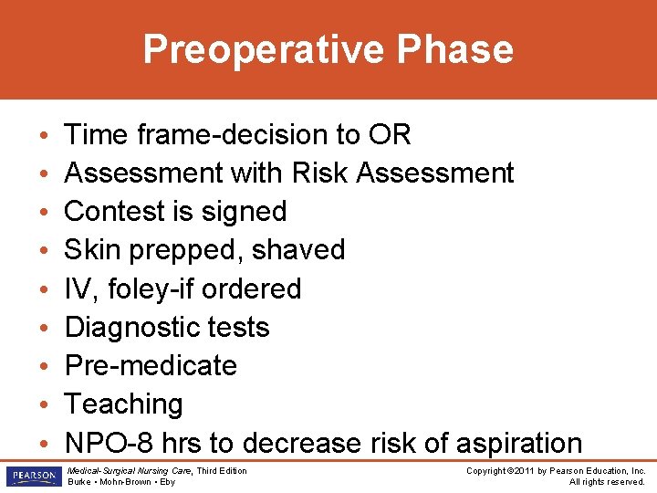 Preoperative Phase • • • Time frame-decision to OR Assessment with Risk Assessment Contest