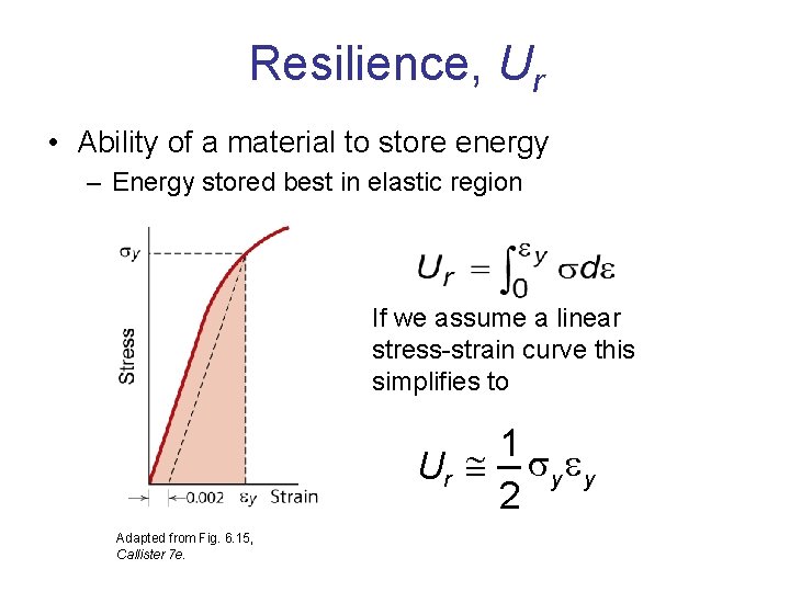Resilience, Ur • Ability of a material to store energy – Energy stored best Resilience, Ur • Ability of a material to store energy – Energy stored best