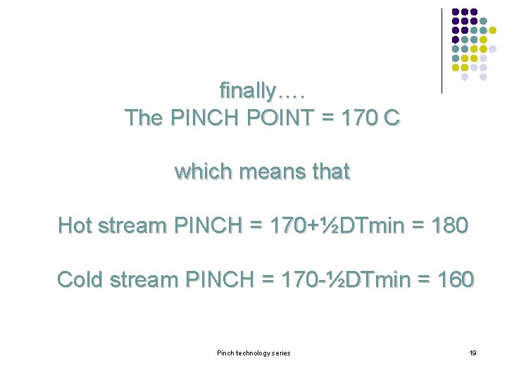 finally…. The PINCH POINT = 170 C which means that Hot stream PINCH = finally…. The PINCH POINT = 170 C which means that Hot stream PINCH =