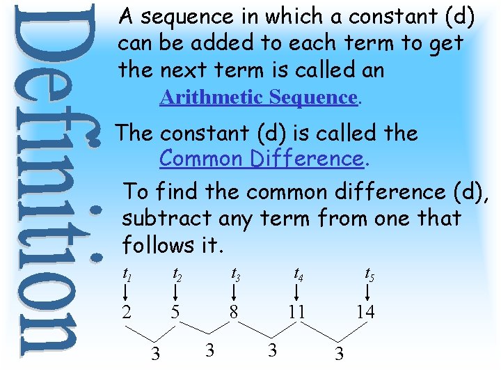 A sequence in which a constant (d) can be added to each term to