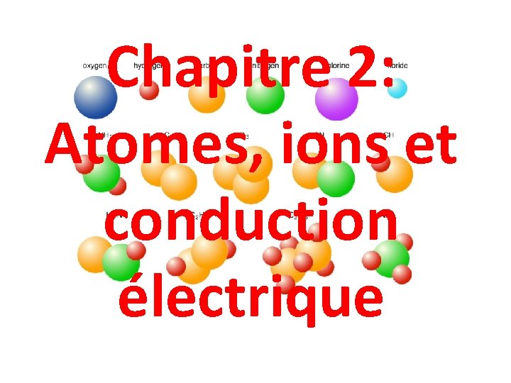 Chapitre 2: Atomes, ions et conduction électrique 