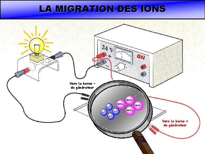 LA MIGRATION DES IONS ON Vers la borne – du générateur Vers la borne