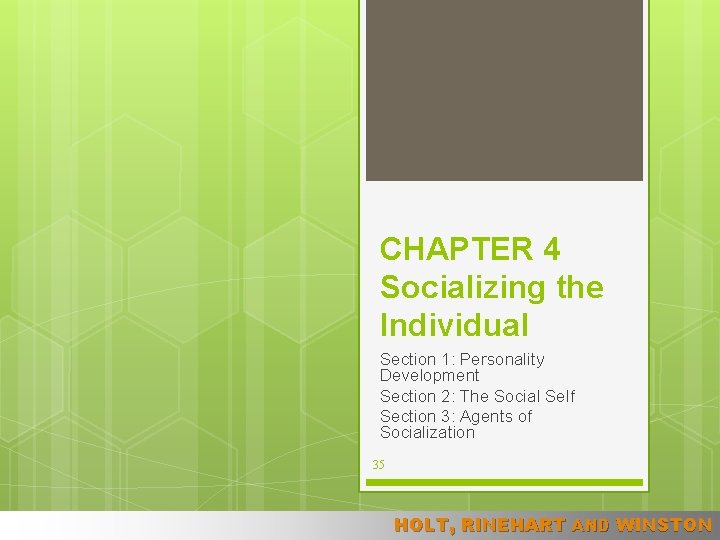 CHAPTER 4 Socializing the Individual Section 1: Personality Development Section 2: The Social Self