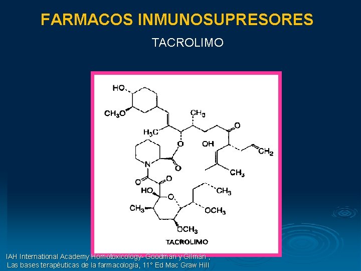 FARMACOS INMUNOSUPRESORES TACROLIMO VIA DE ADMINISTRACION: Después del goteo intravenoso breve que dura dos