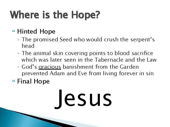 Where is the Hope? Hinted Hope ◦ The promised Seed who would crush the