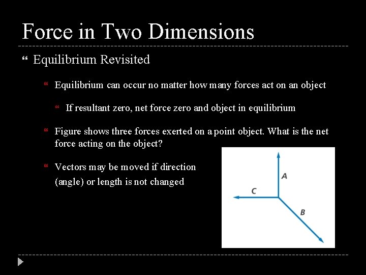 Force in Two Dimensions Equilibrium Revisited Equilibrium can occur no matter how many forces