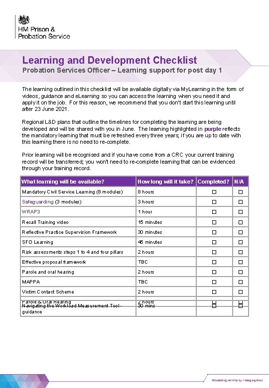 Sentence Management Learning support for post day 1