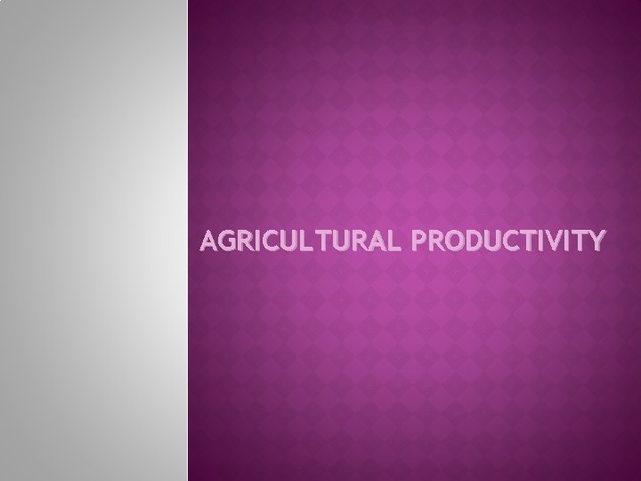 AGRICULTURAL PRODUCTIVITY 