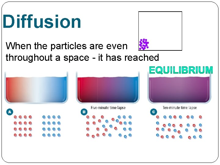 Diffusion When the particles are even throughout a space - it has reached 