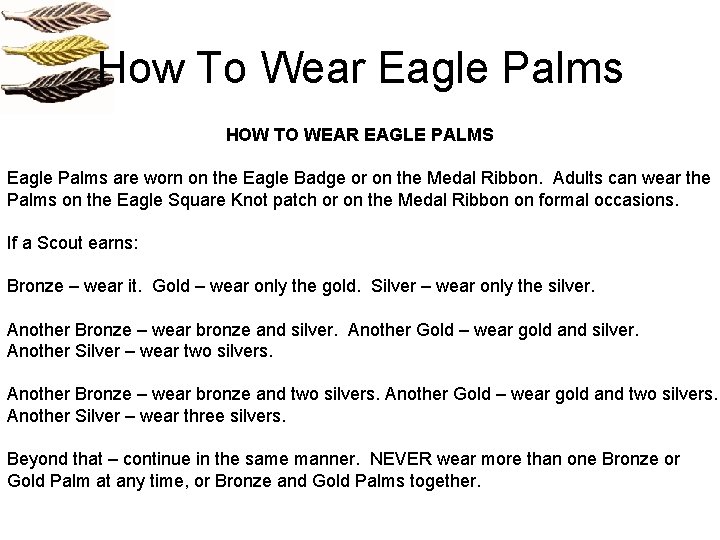 How To Wear Eagle Palms HOW TO WEAR EAGLE PALMS Eagle Palms are worn