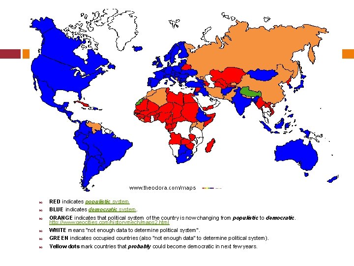  RED indicates populistic system BLUE indicates democratic system. ORANGE indicates that political system