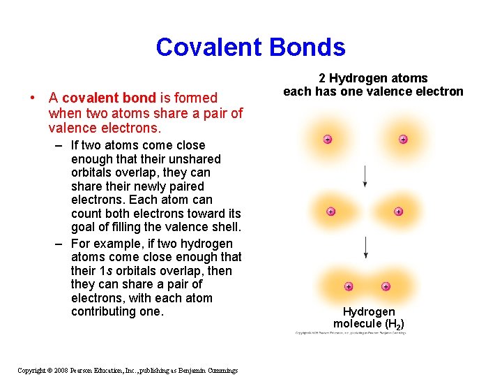 Covalent Bonds • A covalent bond is formed when two atoms share a pair Covalent Bonds • A covalent bond is formed when two atoms share a pair