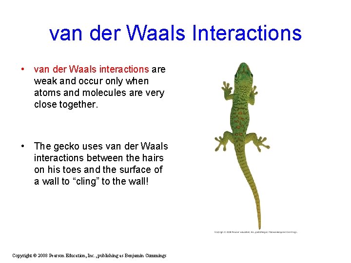 van der Waals Interactions • van der Waals interactions are weak and occur only van der Waals Interactions • van der Waals interactions are weak and occur only
